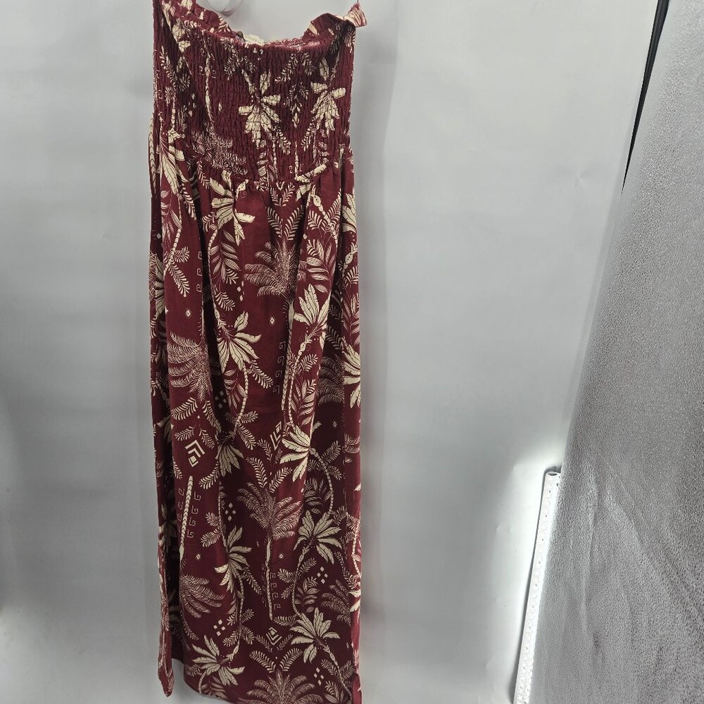 Monteau Los Angeles Red Cream Rayon Linen Strapless Ruched Maxi Dress Size Small